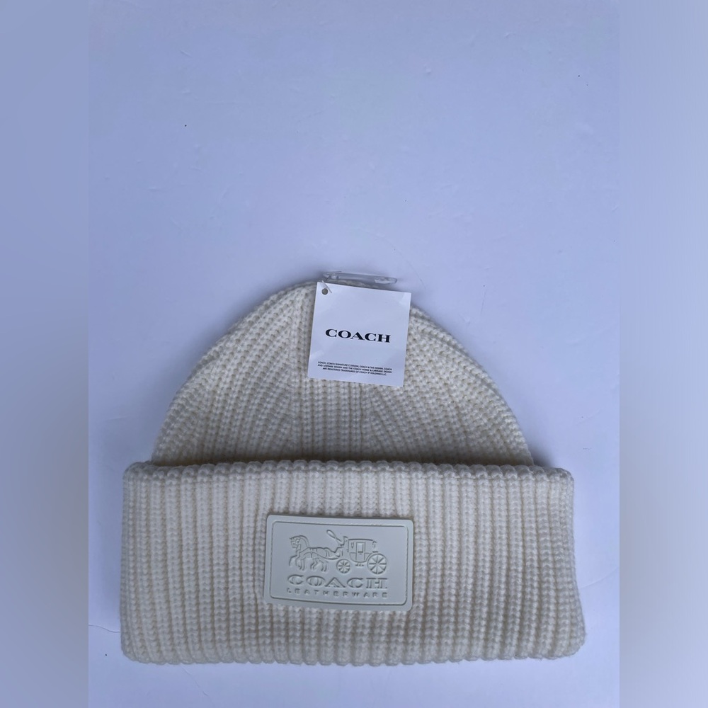 Coach Cream Ribbed Knit Beanie - Picture 16 of 17